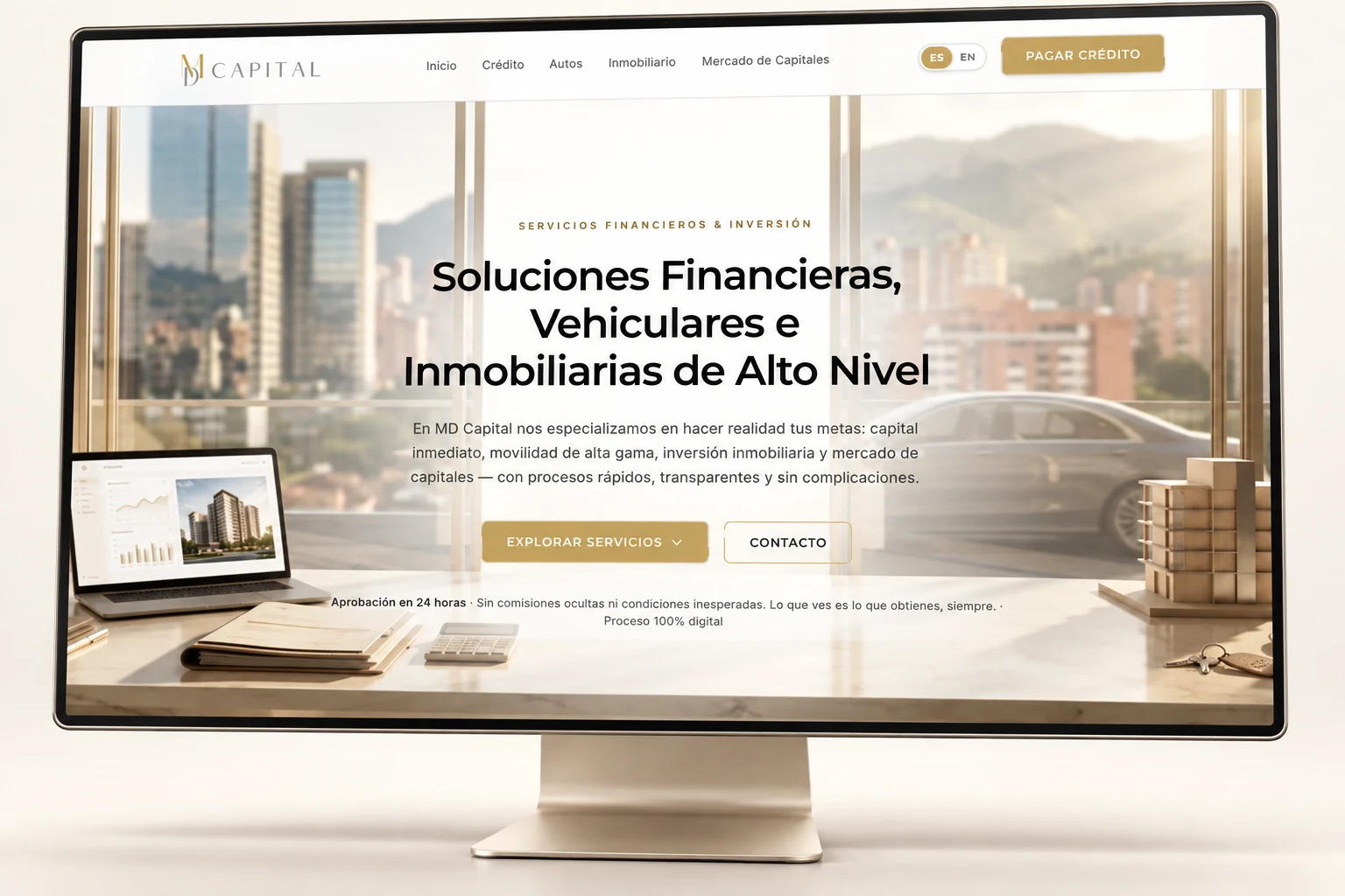 Presentación del sitio web de MD Capital y sus servicios financieros